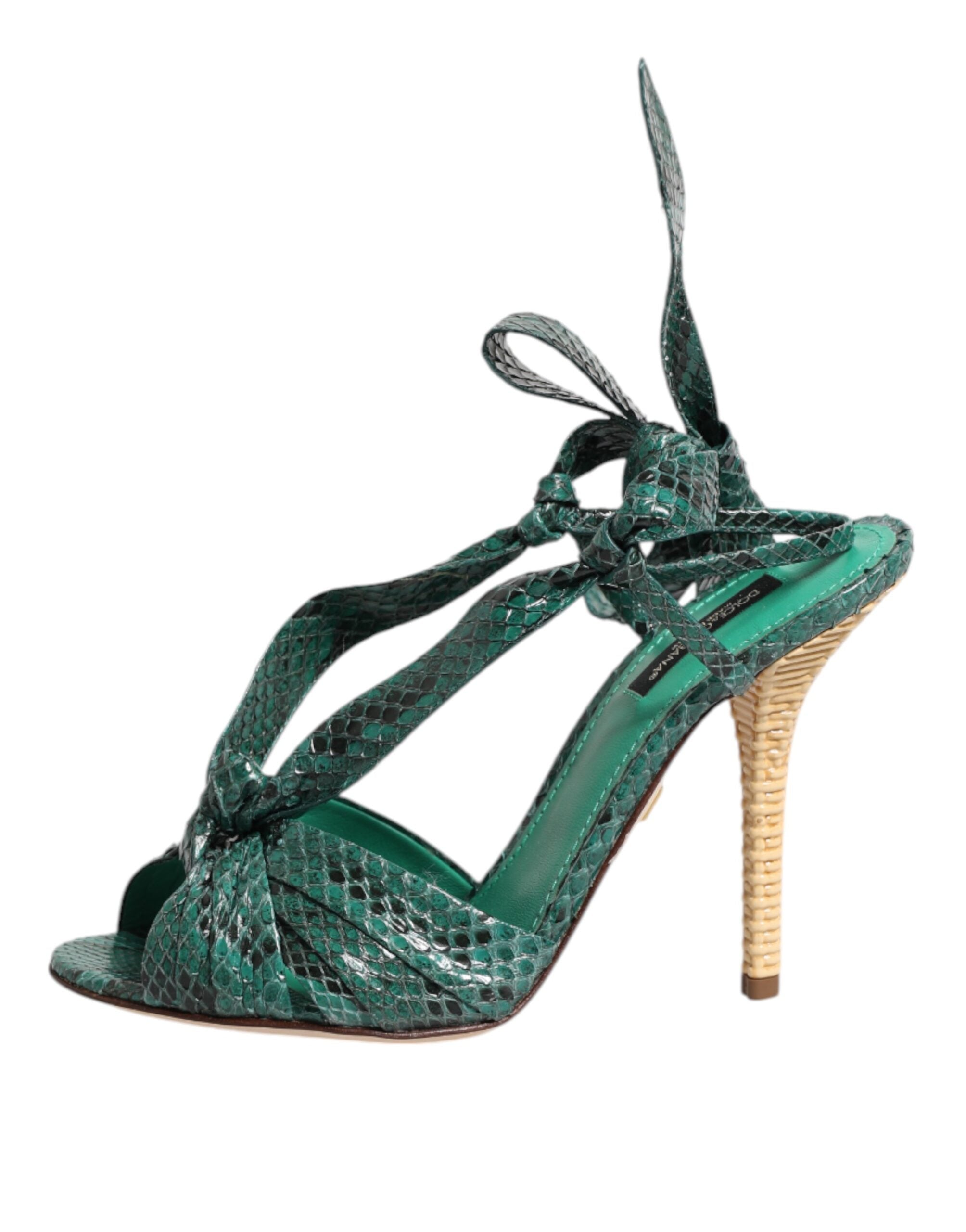 Dolce & Gabbana Green Leather Python Heels Sandals Shoes Glam Steals