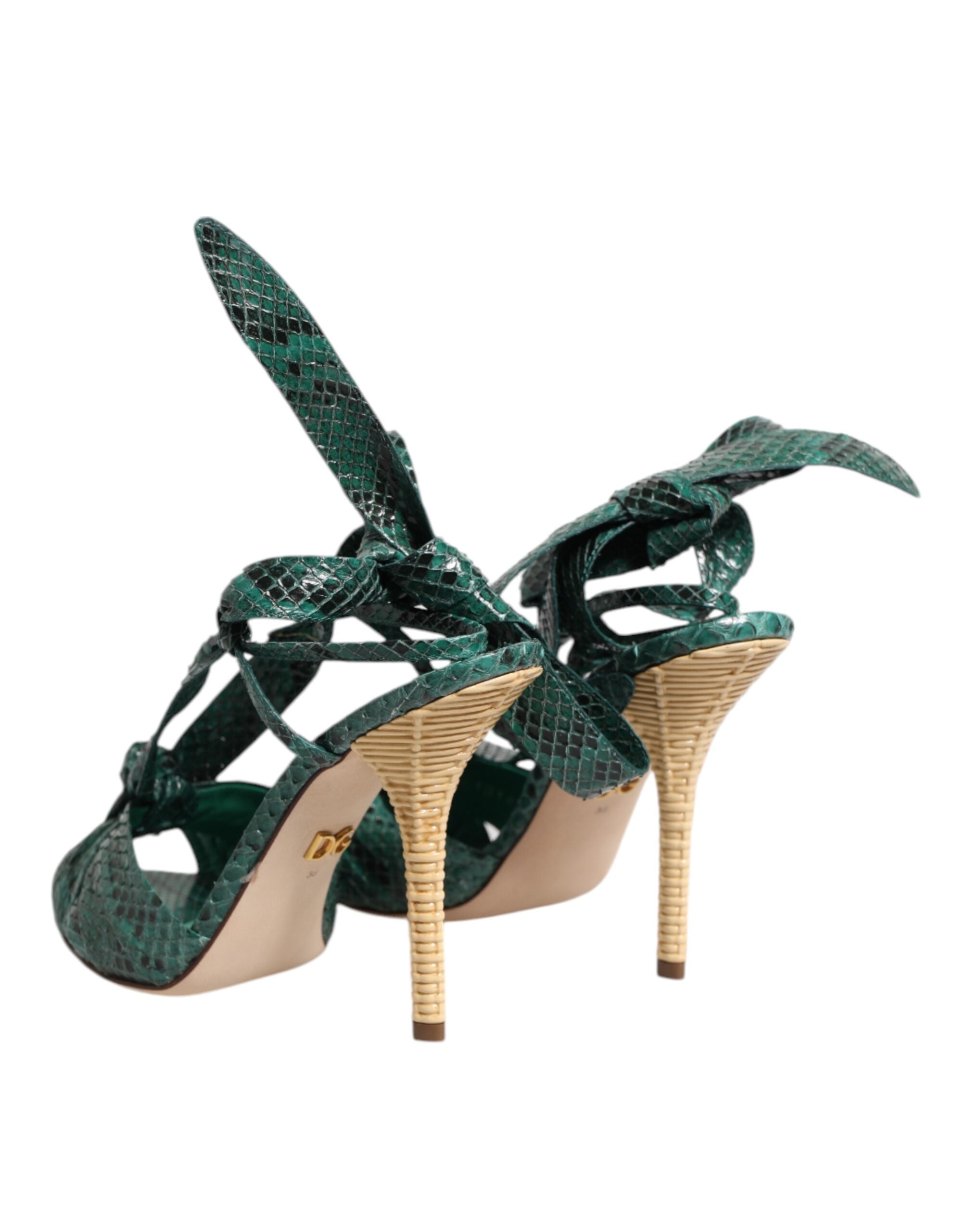 Dolce & Gabbana Green Leather Python Heels Sandals Shoes Glam Steals
