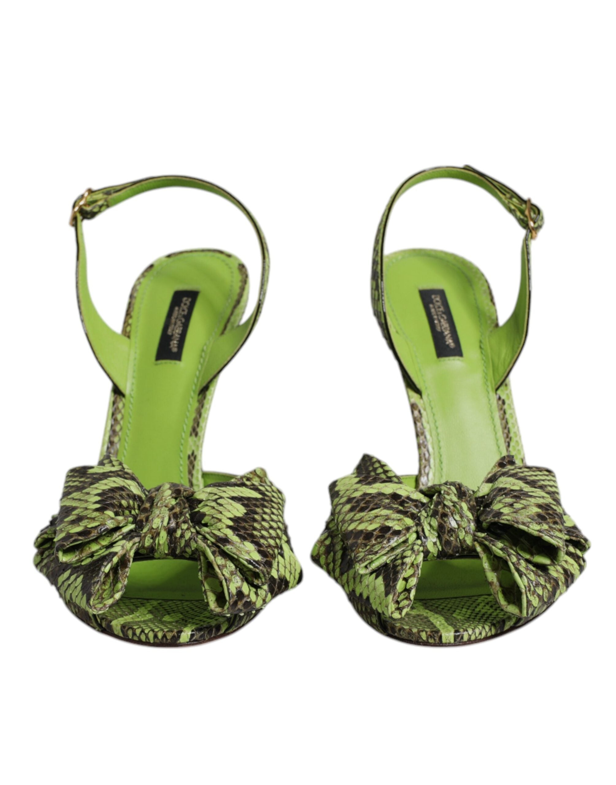 Dolce & Gabbana Green Leather Python Heels Sandals Shoes Glam Steals