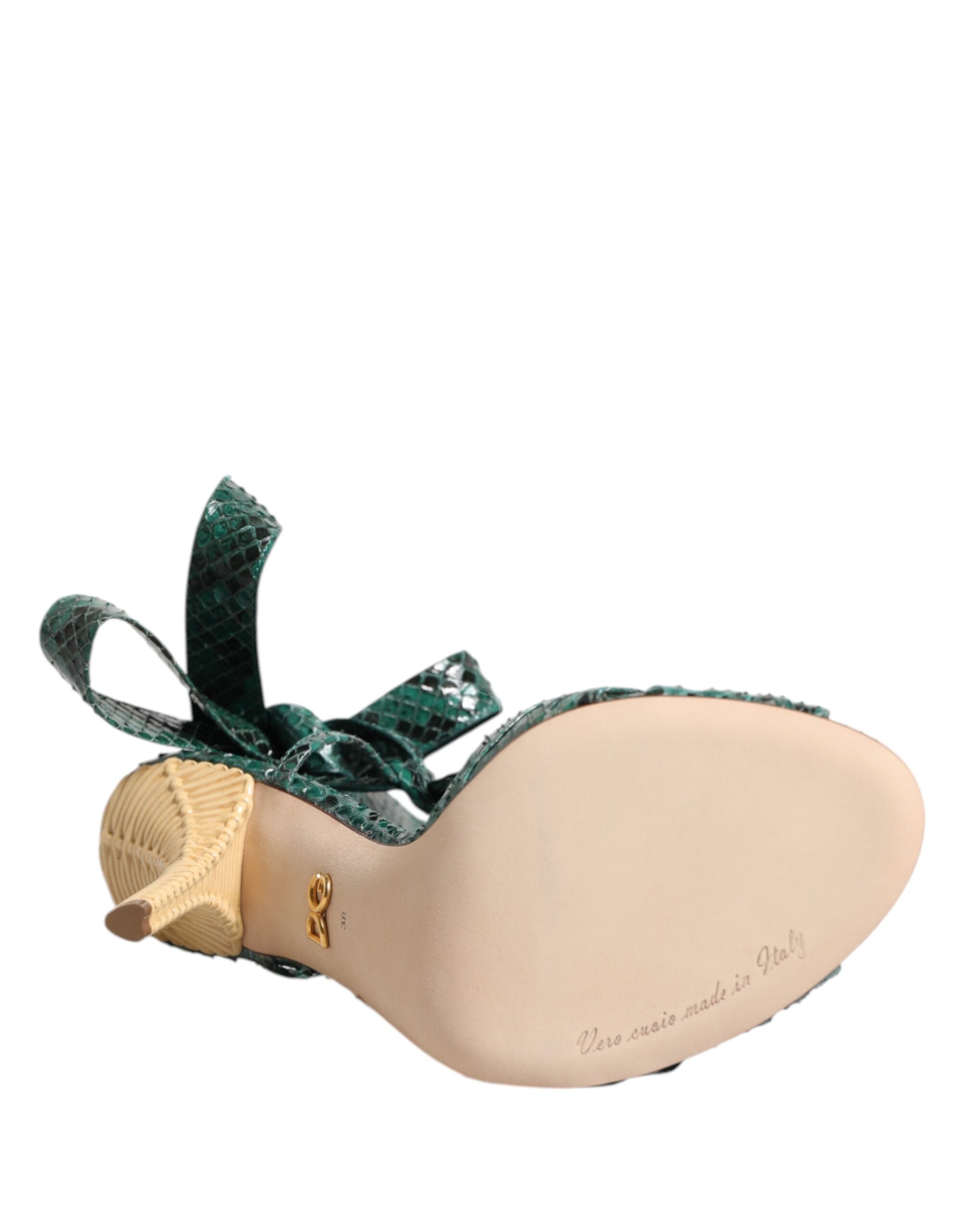 Dolce & Gabbana Green Leather Python Heels Sandals Shoes Glam Steals
