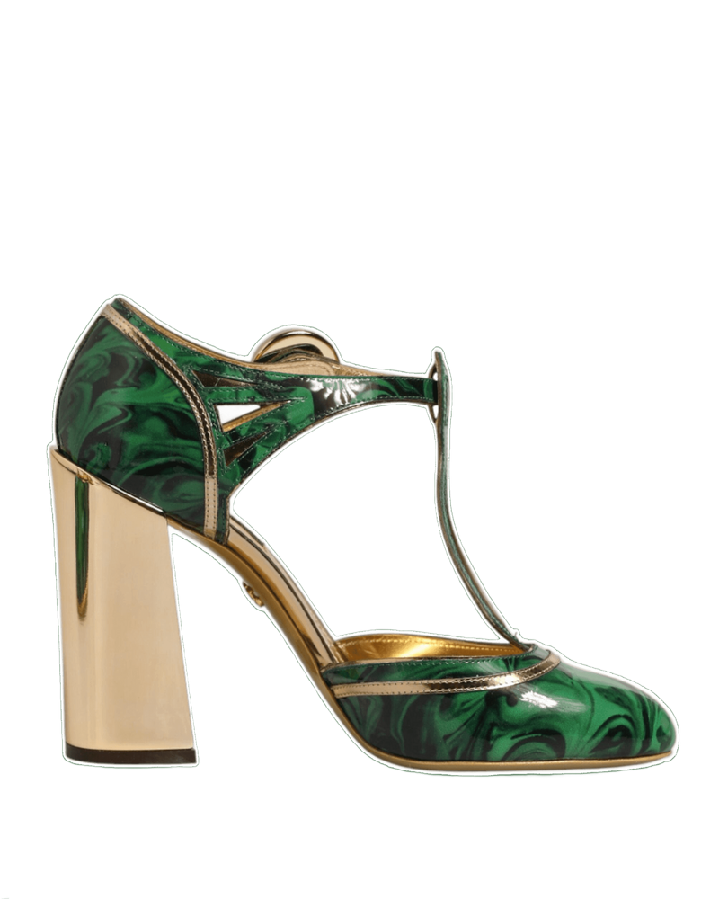 Dolce & Gabbana Green Leather T Straps Heels Sandals Shoes Glam Steals