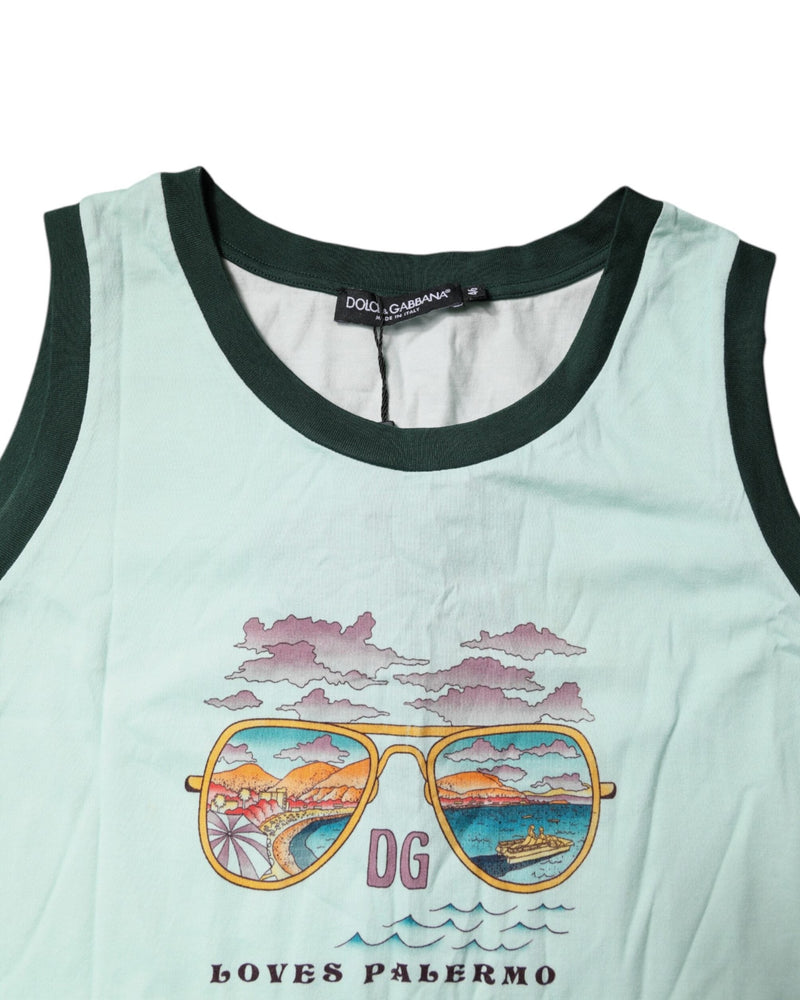 Dolce & Gabbana Green Light Graphic Print Sleeveless Tank T-shirt Glam Steals