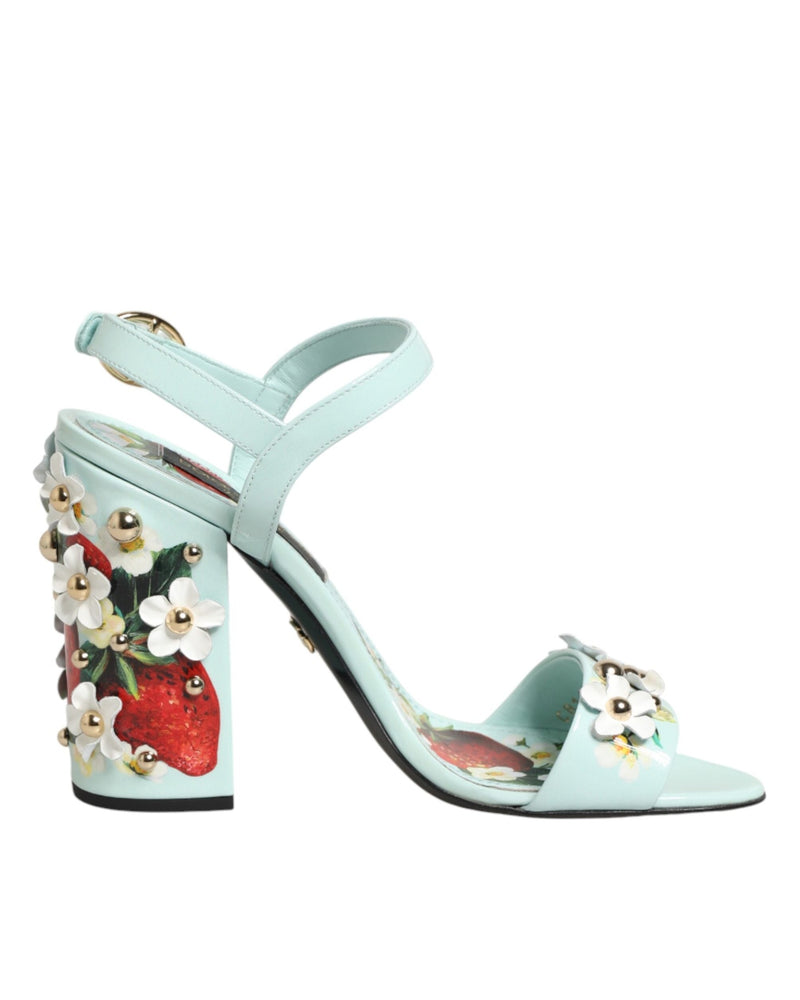 Dolce & Gabbana Green Mint Floral Studs Heels Sandals Shoes Glam Steals