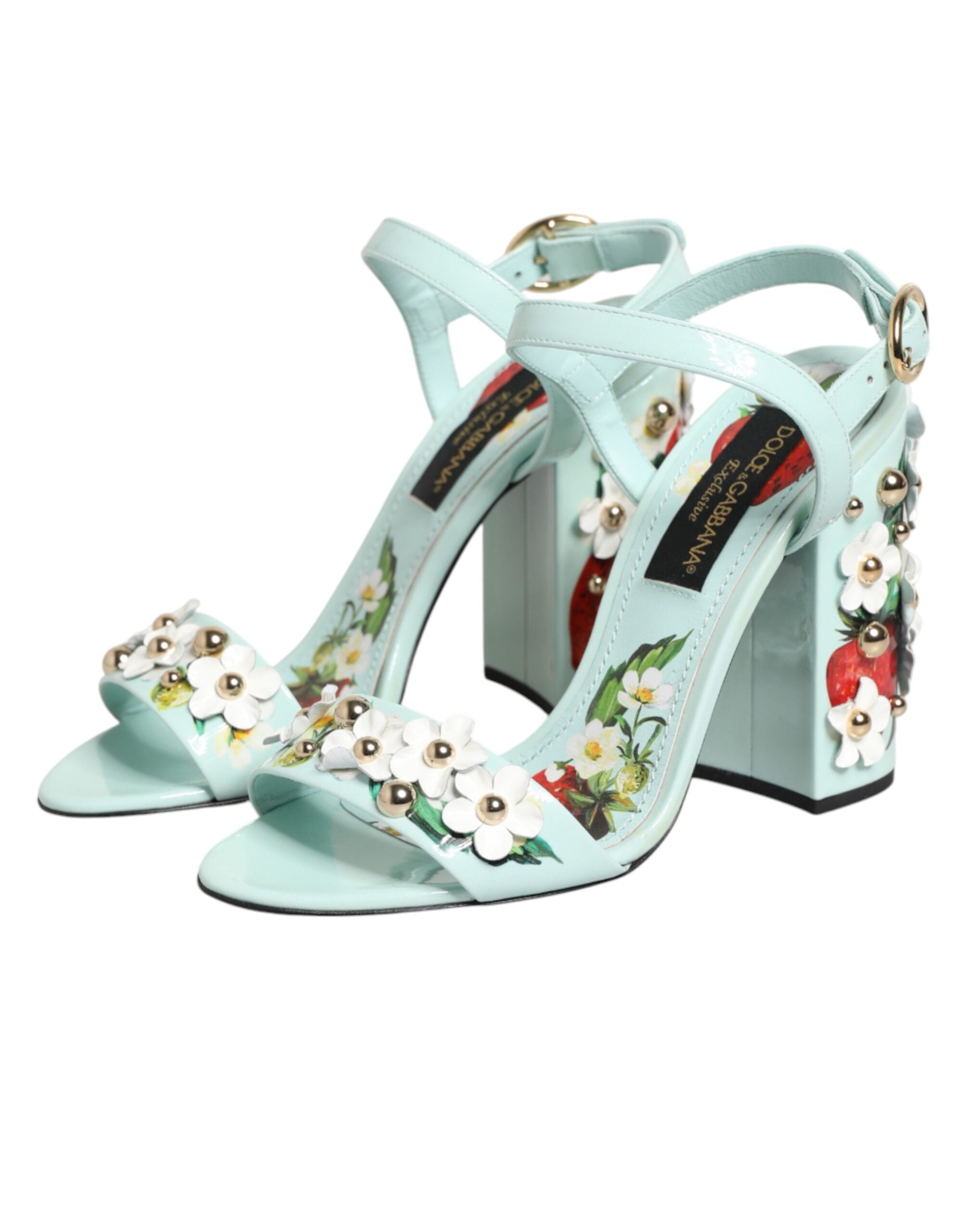 Dolce & Gabbana Green Mint Floral Studs Heels Sandals Shoes Glam Steals