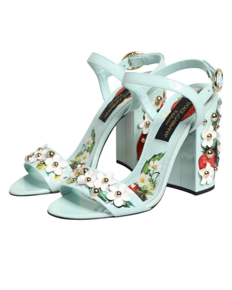 Dolce & Gabbana Green Mint Floral Studs Heels Sandals Shoes Glam Steals