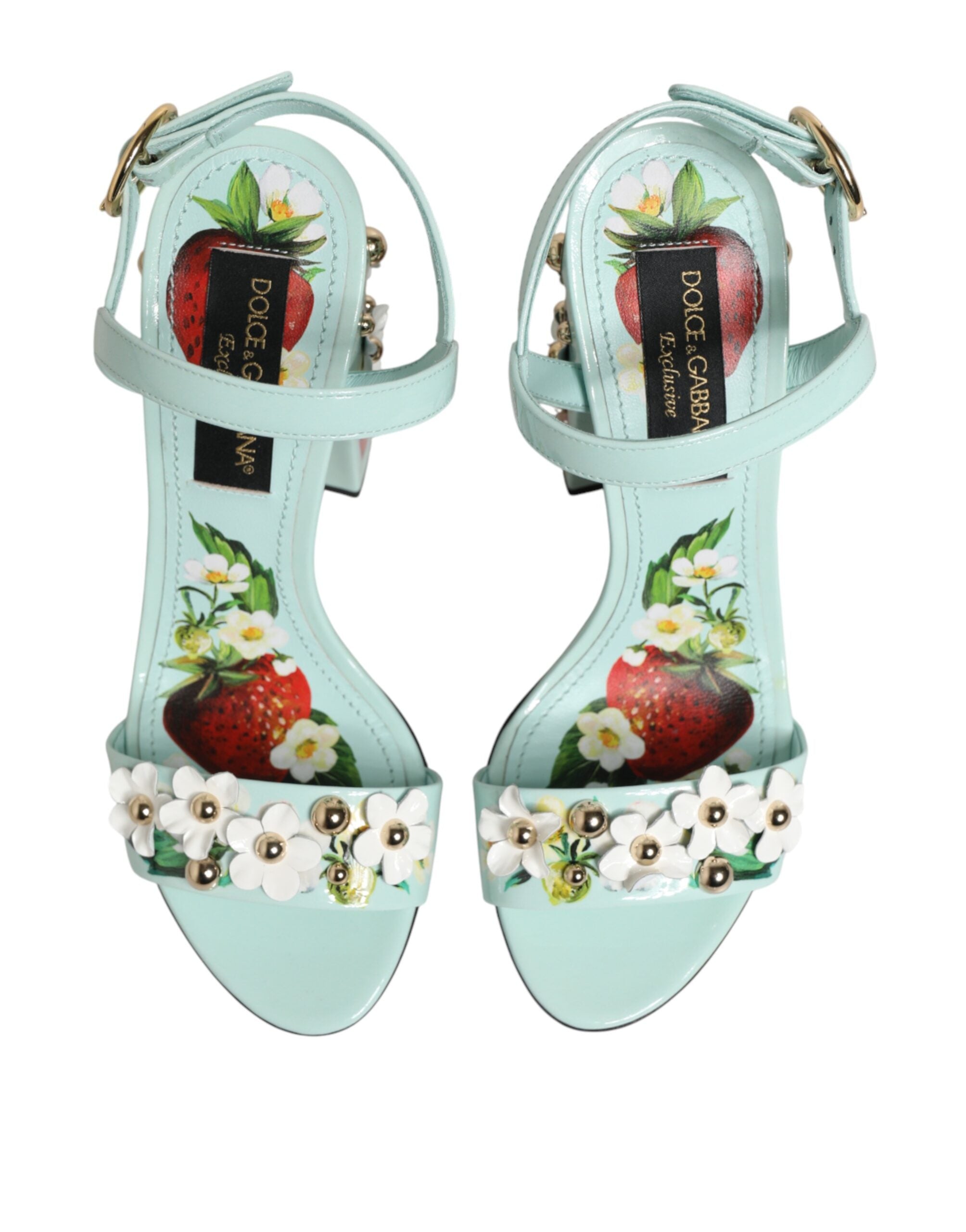Dolce & Gabbana Green Mint Floral Studs Heels Sandals Shoes Glam Steals