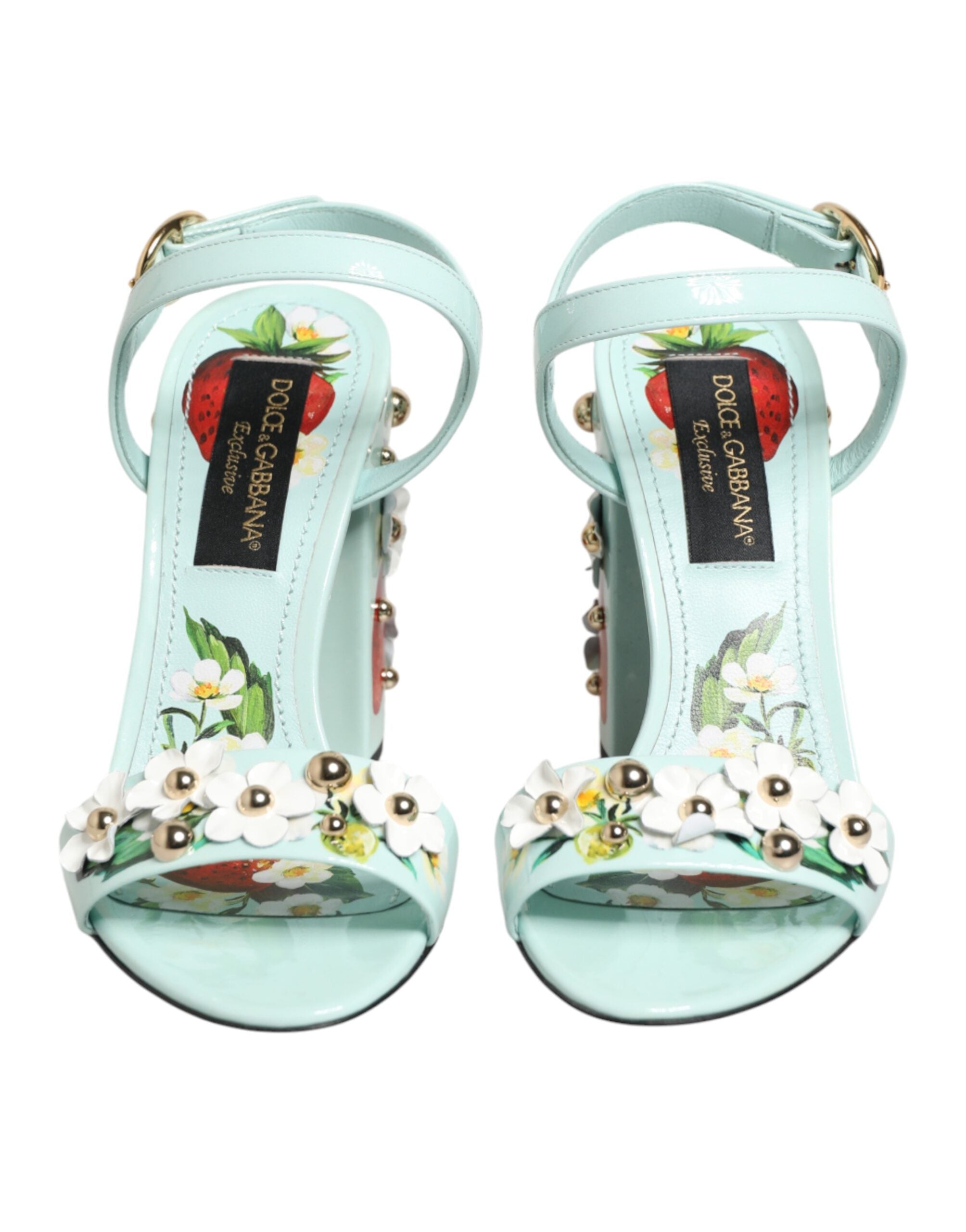Dolce & Gabbana Green Mint Floral Studs Heels Sandals Shoes Glam Steals
