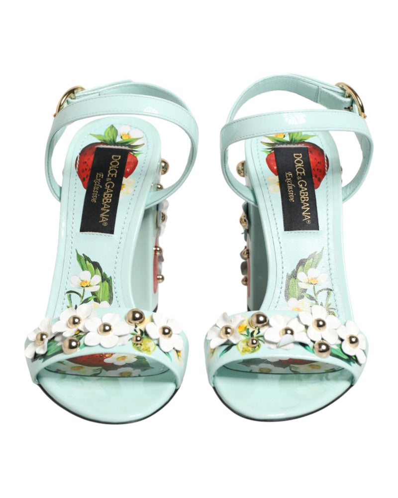 Dolce & Gabbana Green Mint Floral Studs Heels Sandals Shoes Glam Steals