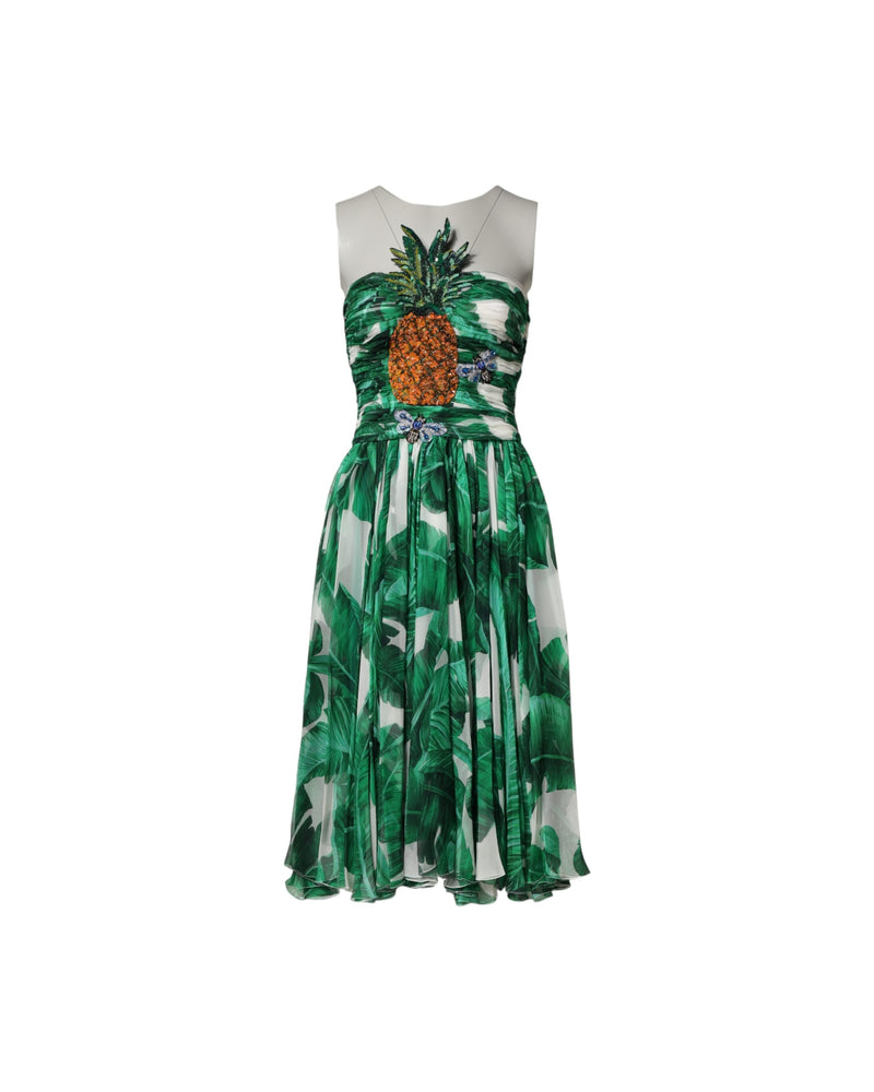 Dolce & Gabbana Green Pineapple Embellished Bananaleaf Dress Glam Steals