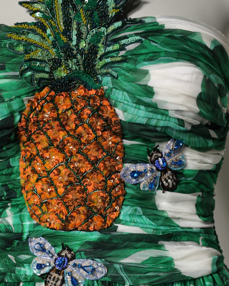 Dolce & Gabbana Green Pineapple Embellished Bananaleaf Dress Glam Steals