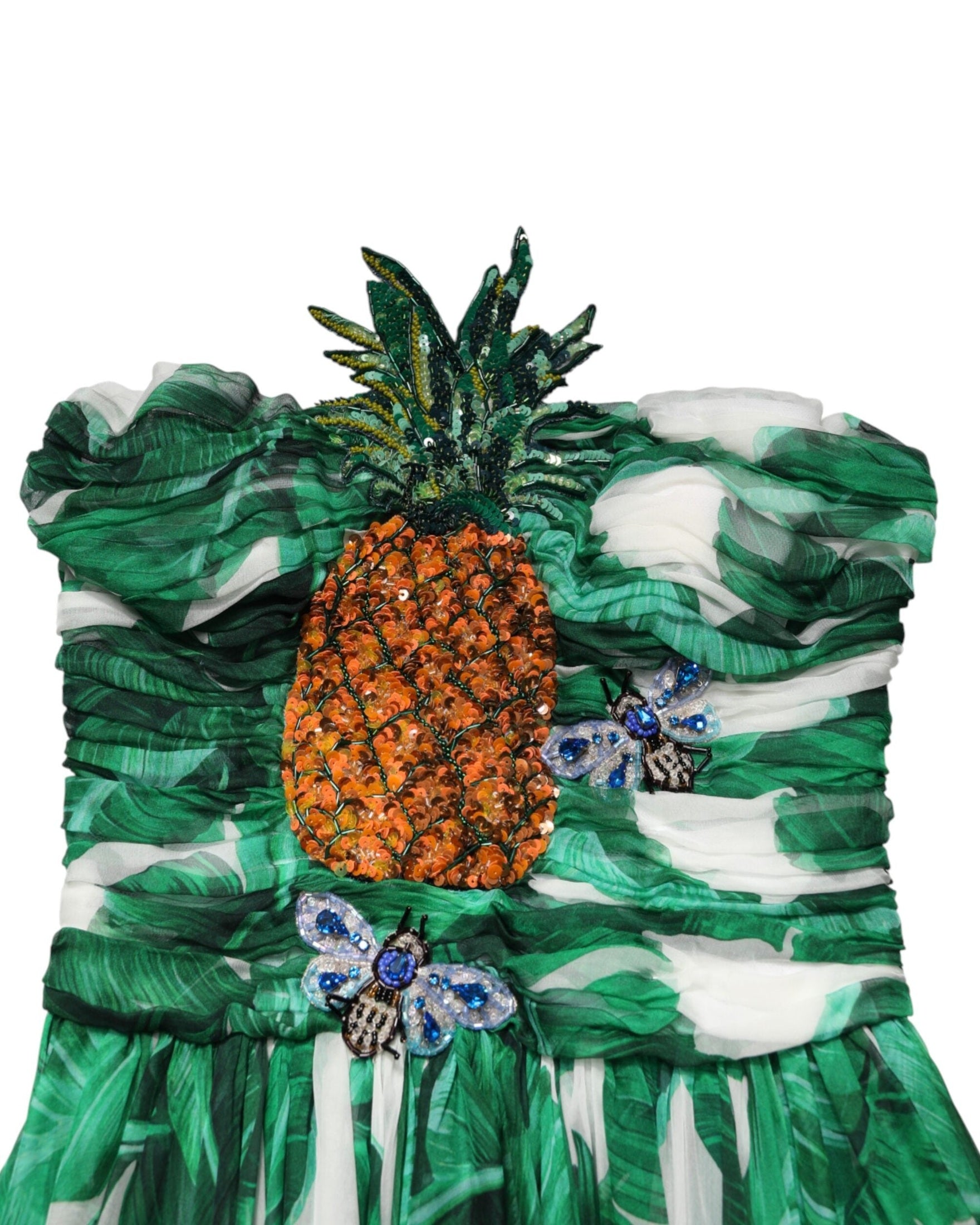 Dolce & Gabbana Green Pineapple Embellished Bananaleaf Dress Glam Steals