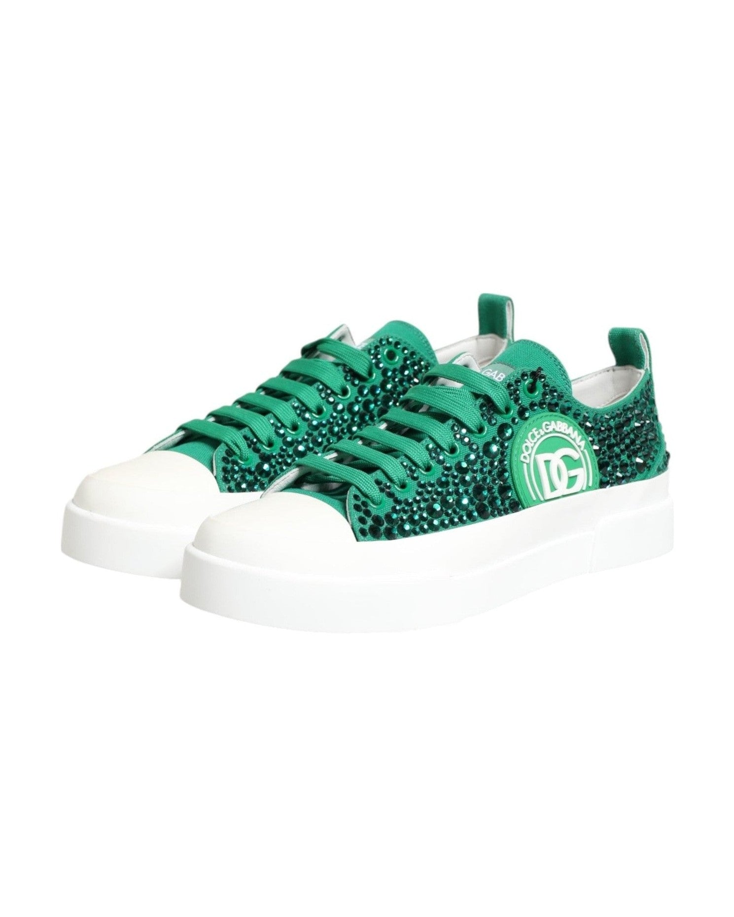 Dolce & Gabbana Green Portofino Crystal Dg Logo Sneakers Shoes Sneakers