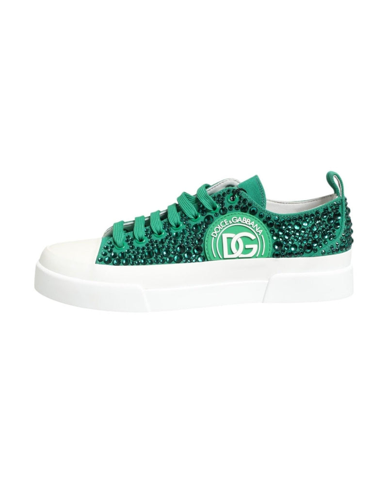 Dolce & Gabbana Green Portofino Crystal Dg Logo Sneakers Shoes Sneakers