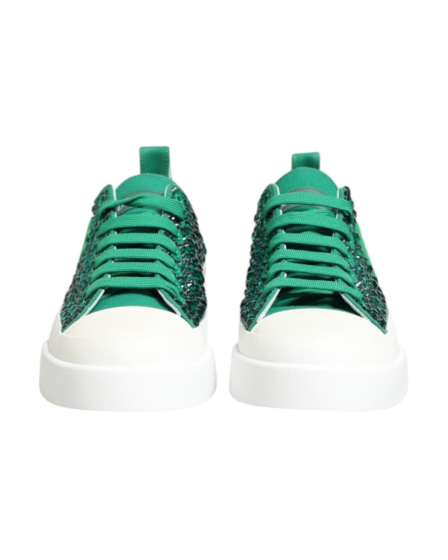 Dolce & Gabbana Green Portofino Crystal Dg Logo Sneakers Shoes Sneakers