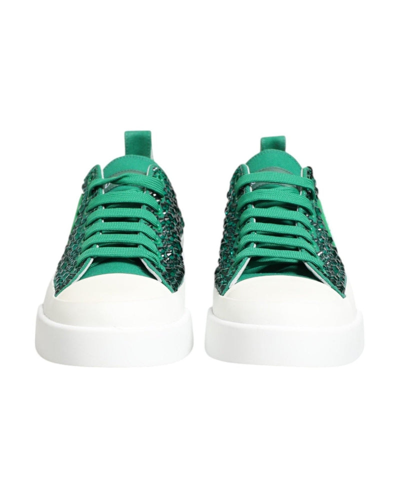 Dolce & Gabbana Green Portofino Crystal Dg Logo Sneakers Shoes Sneakers