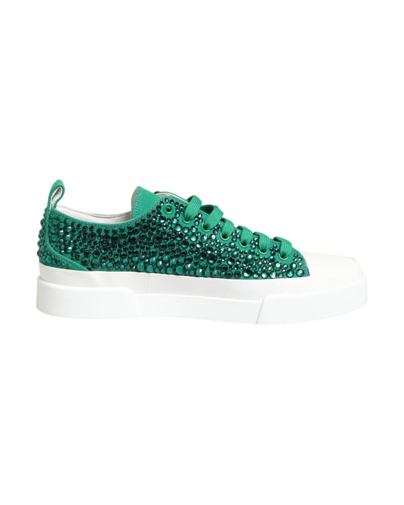 Dolce & Gabbana Green Portofino Crystal Dg Logo Sneakers Shoes Sneakers