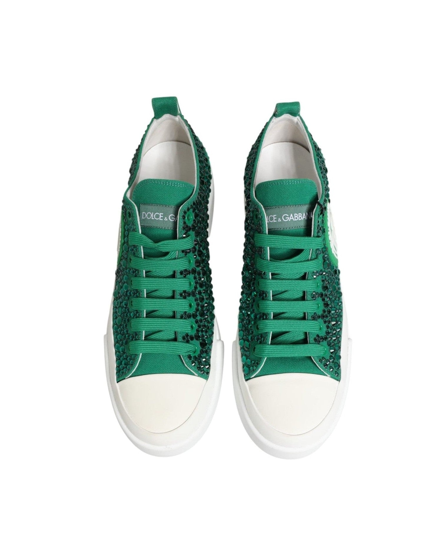 Dolce & Gabbana Green Portofino Crystal Dg Logo Sneakers Shoes Sneakers