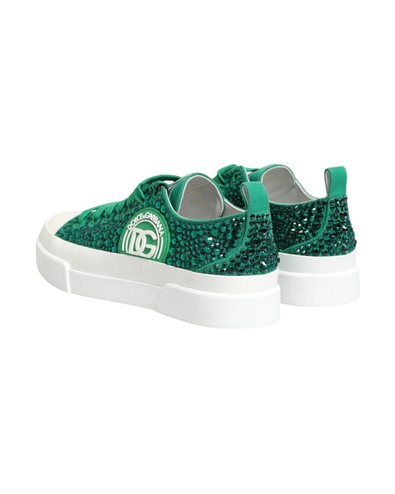 Dolce & Gabbana Green Portofino Crystal Dg Logo Sneakers Shoes Glam Steals