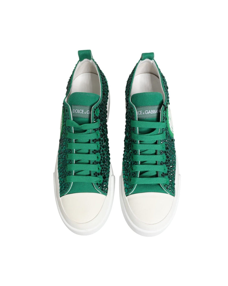 Dolce & Gabbana Green Portofino Crystal Dg Logo Sneakers Shoes Glam Steals