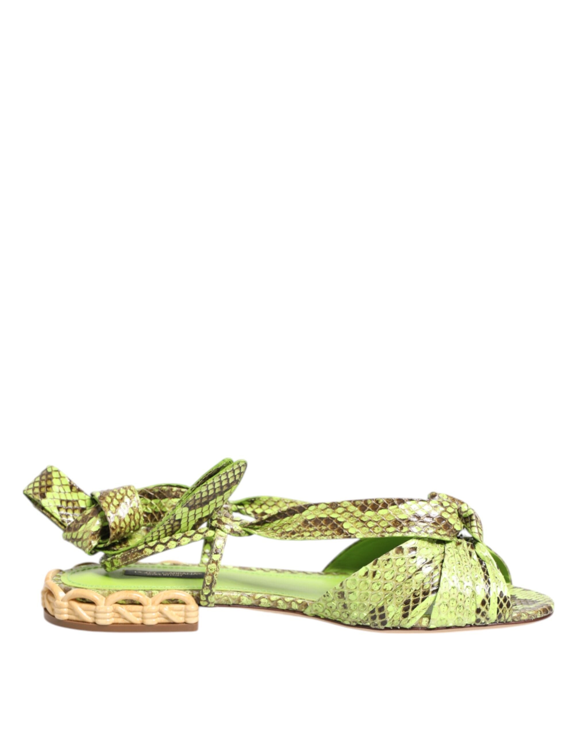 Dolce & Gabbana Green Python Print Ankle Strap Flats Shoes Glam Steals