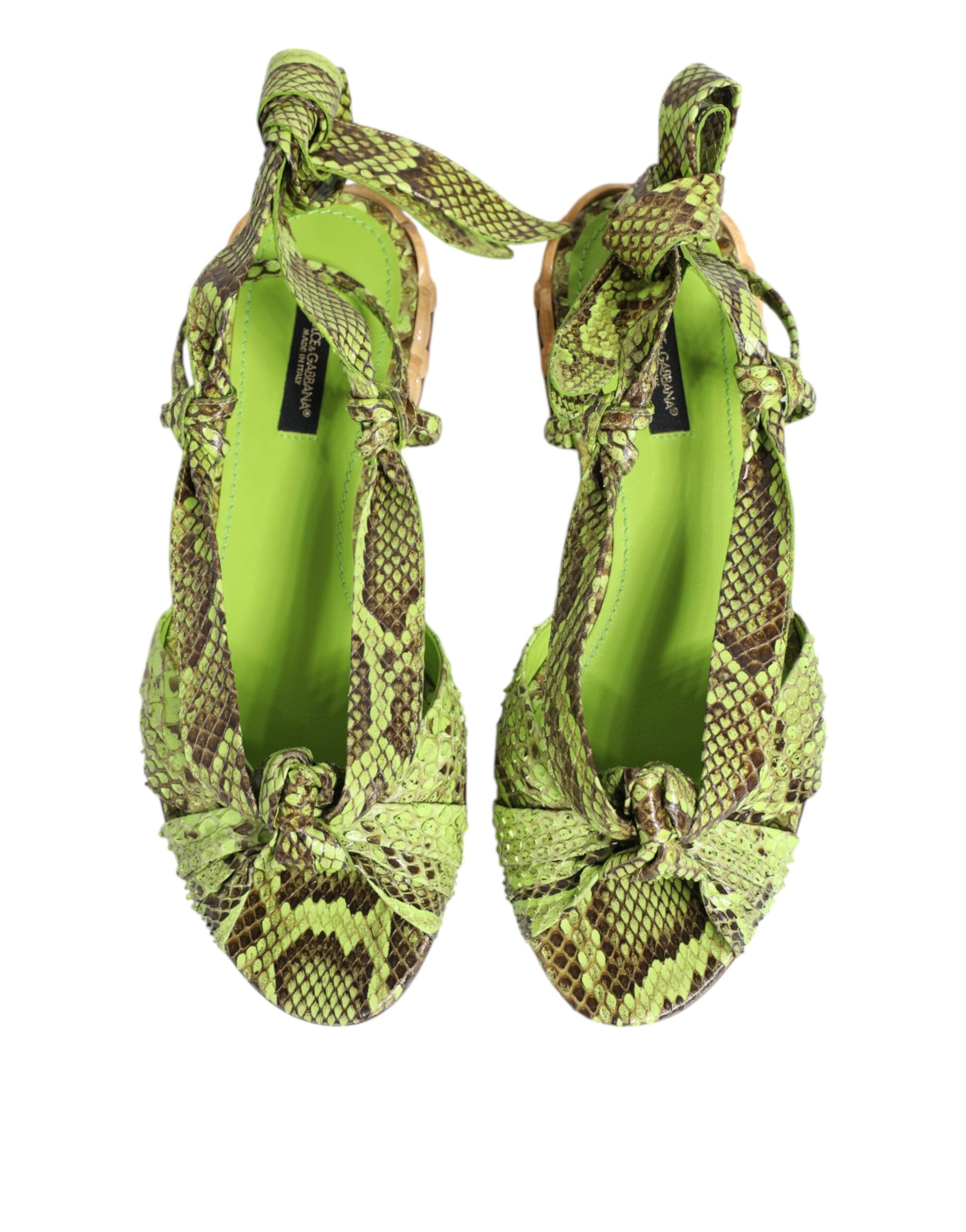 Dolce & Gabbana Green Python Print Ankle Strap Flats Shoes Glam Steals