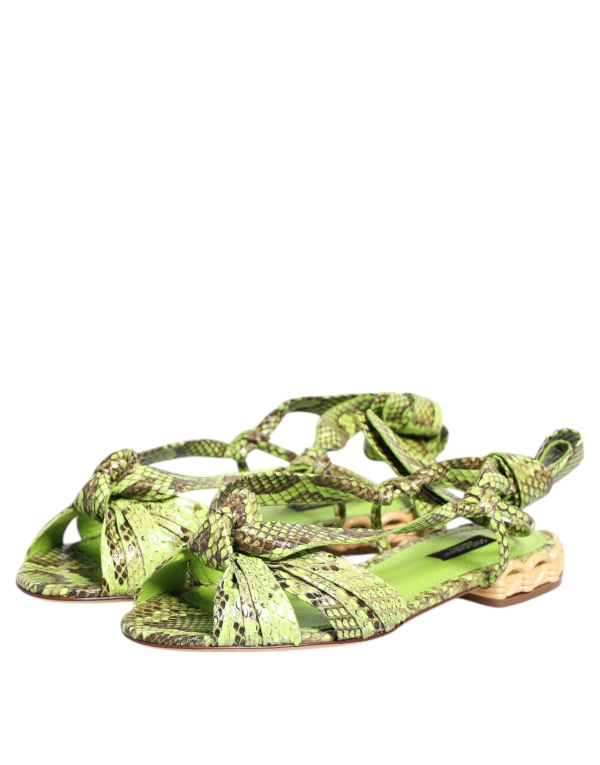 Dolce & Gabbana Green Python Print Ankle Strap Flats Shoes Glam Steals