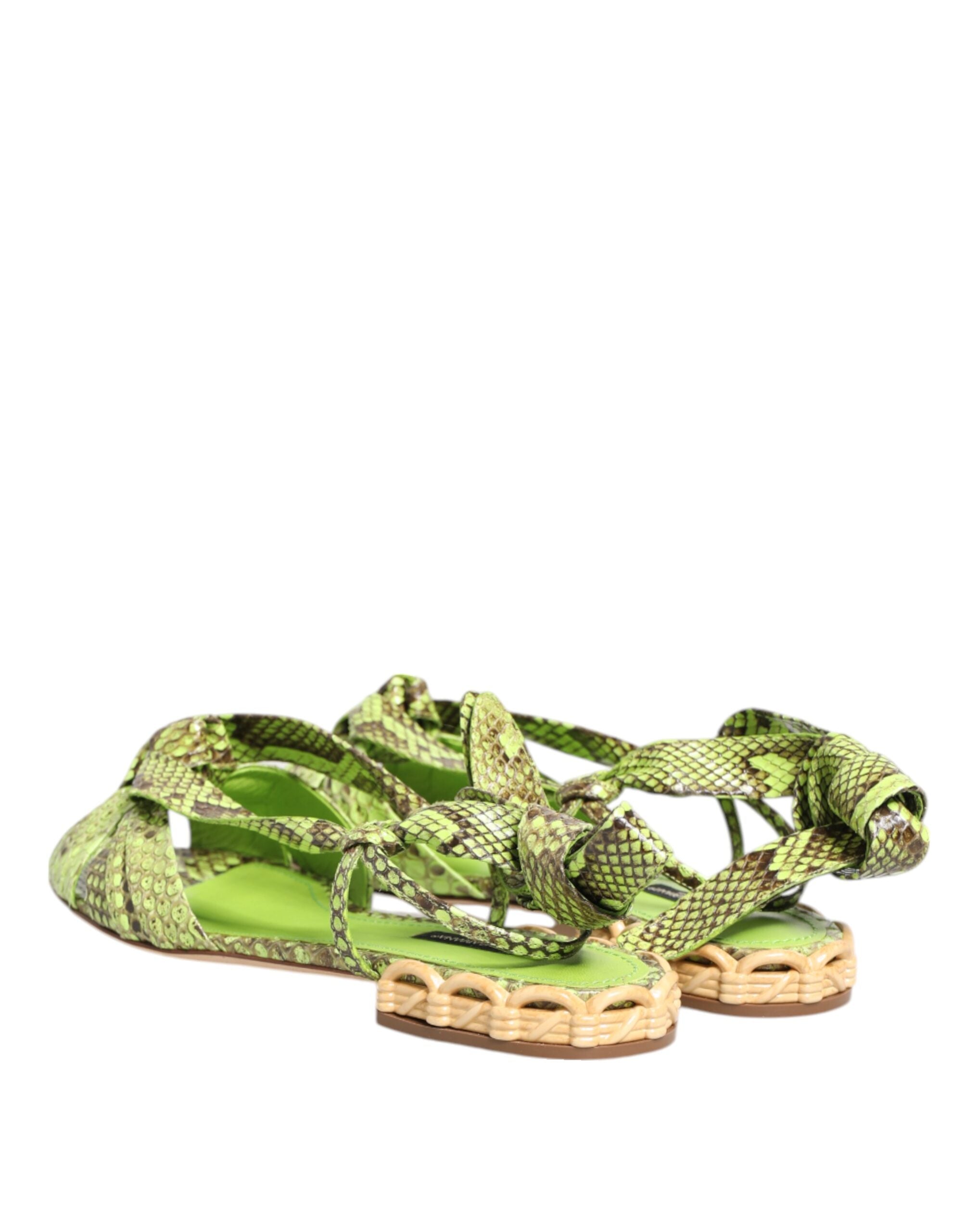 Dolce & Gabbana Green Python Print Ankle Strap Flats Shoes Glam Steals