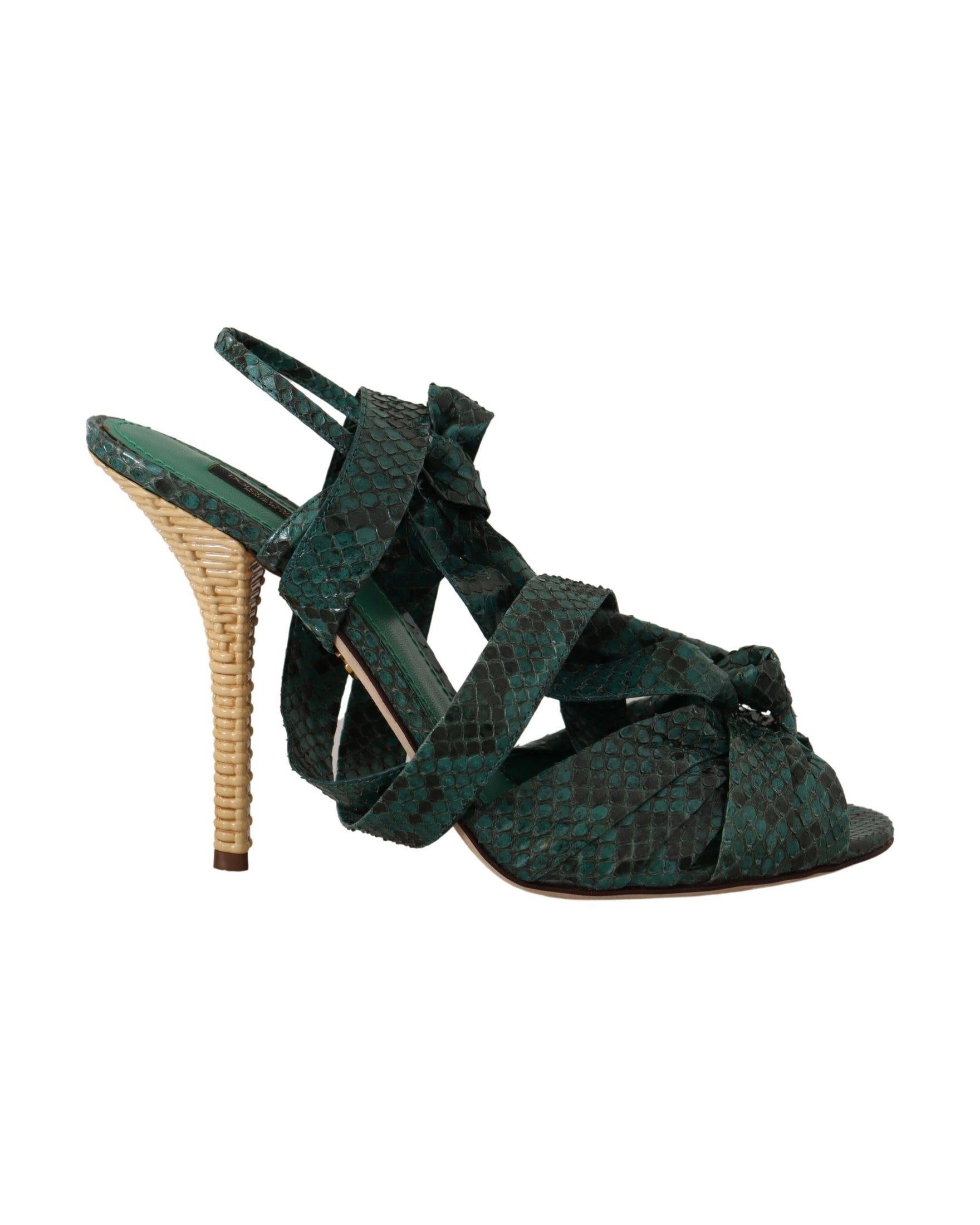 Dolce & Gabbana Green Python Strap Sandals Heels Shoes Glam Steals