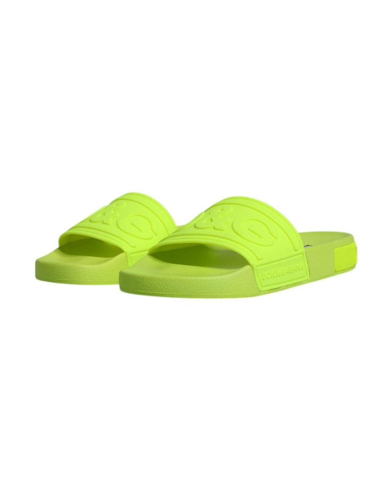 Dolce & Gabbana Green Rubber Slides Sandals Beachwear Shoes Flats