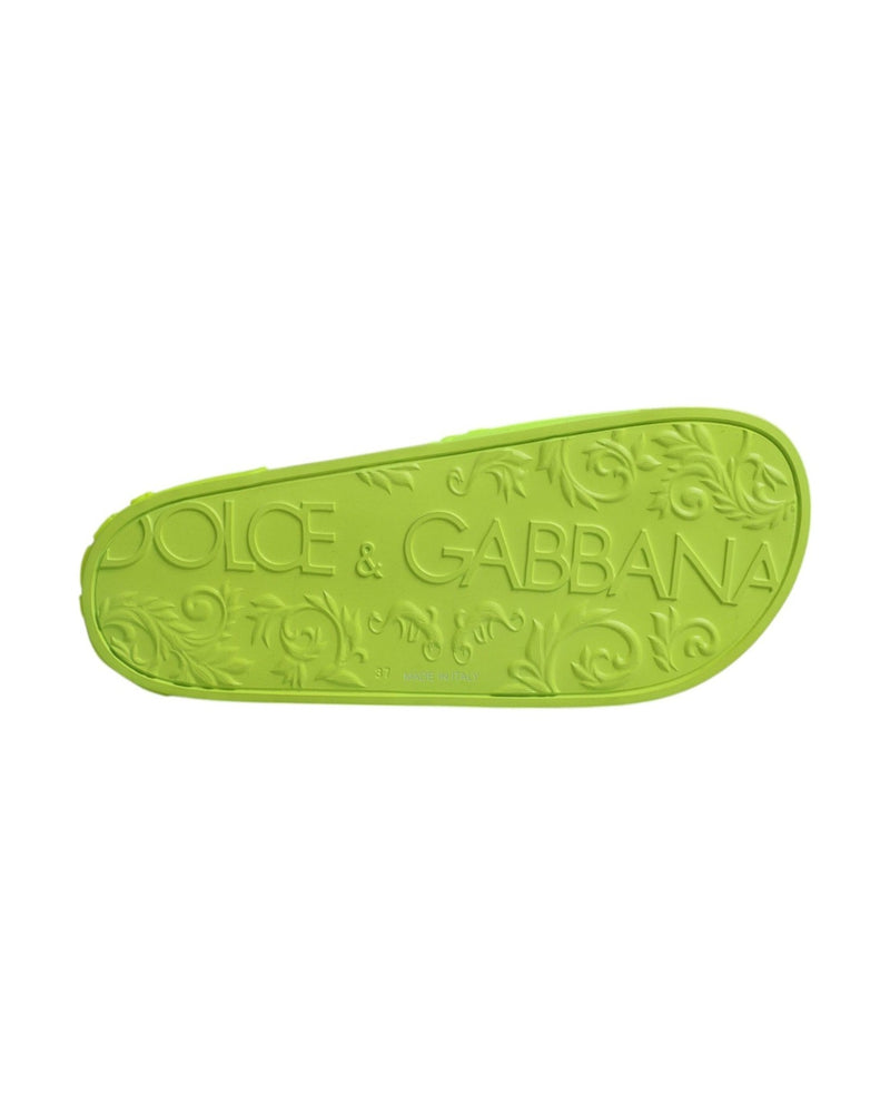 Dolce & Gabbana Green Rubber Slides Sandals Beachwear Shoes Flats