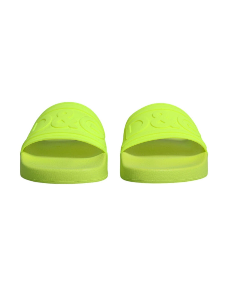 Dolce & Gabbana Green Rubber Slides Sandals Beachwear Shoes Flats