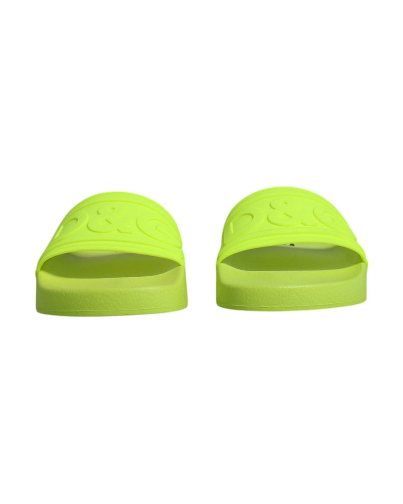 Dolce & Gabbana Green Rubber Slides Sandals Beachwear Shoes Flats