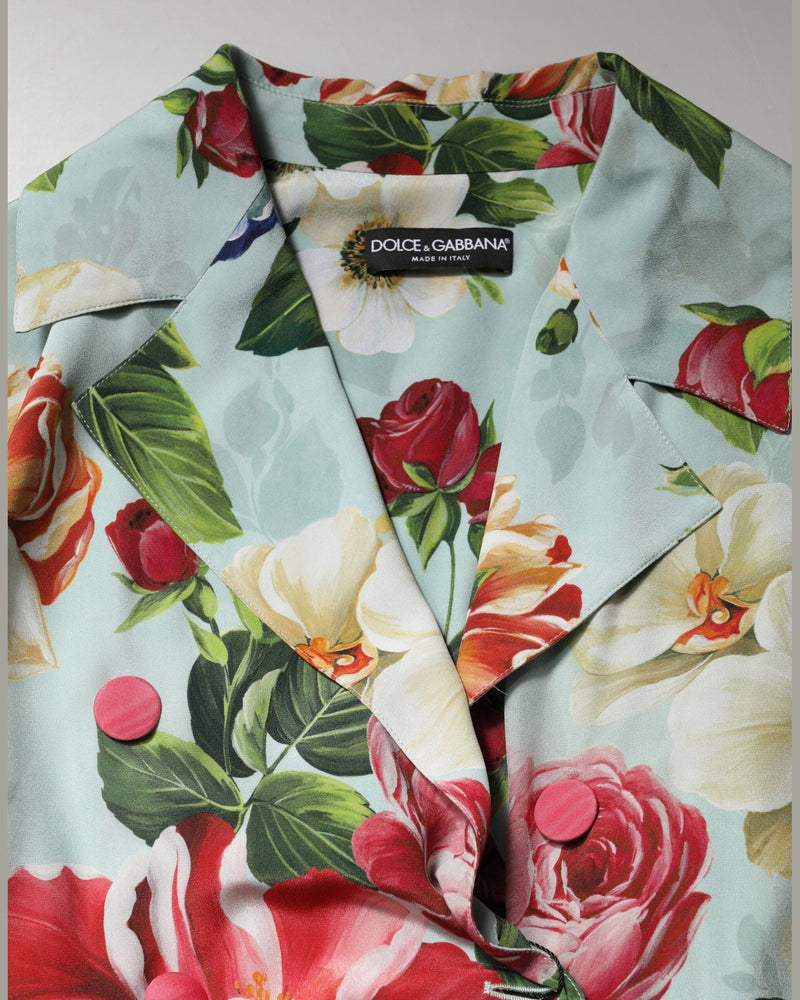 Dolce & Gabbana Green Silk Floral Wrap Midi Long Sleeve Dress Glam Steals