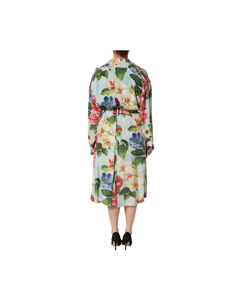 Dolce & Gabbana Green Silk Floral Wrap Midi Long Sleeve Dress Glam Steals