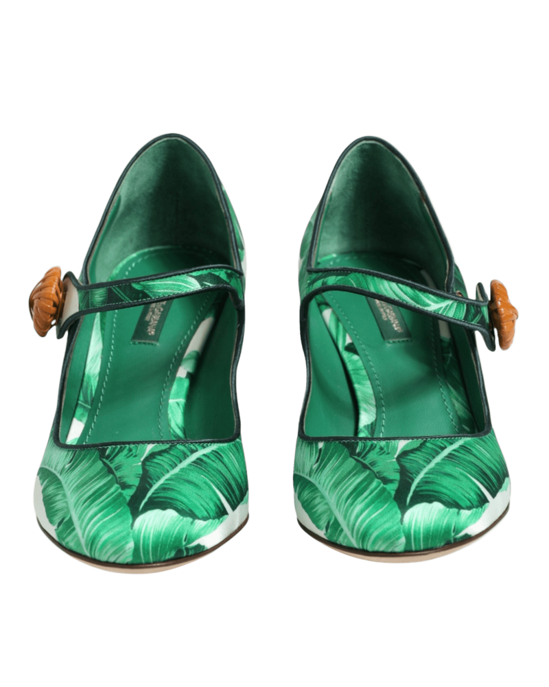 Dolce & Gabbana Green Silk Mary Janes Leaf Sandals Shoes Glam Steals
