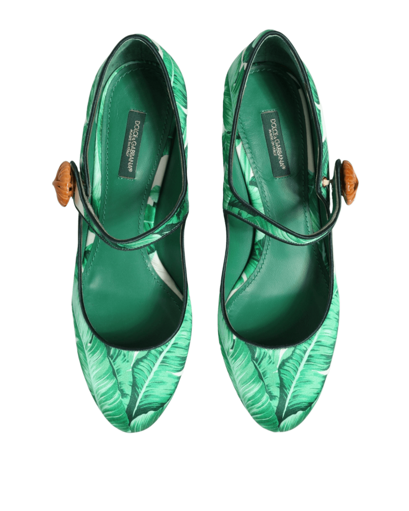 Dolce & Gabbana Green Silk Mary Janes Leaf Sandals Shoes Glam Steals