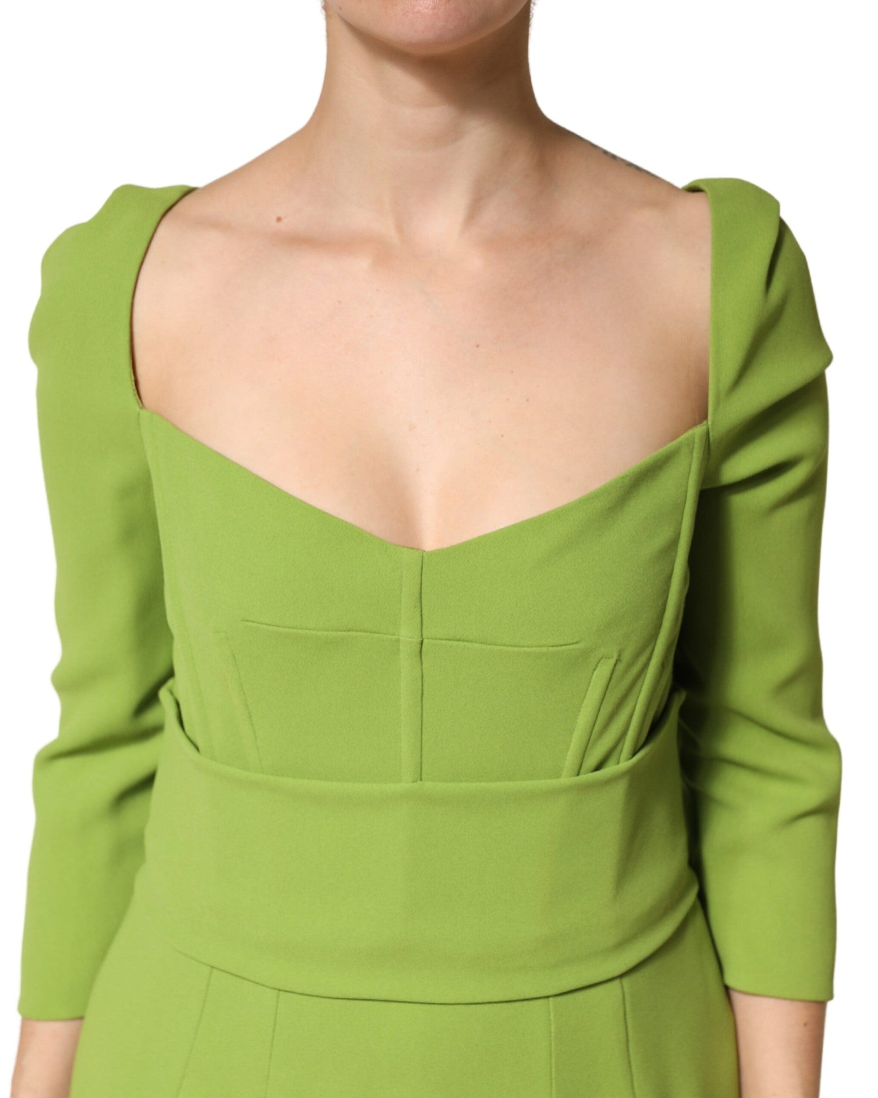 Dolce & Gabbana Green Silk Sweetheart Neckline Midi Dress 