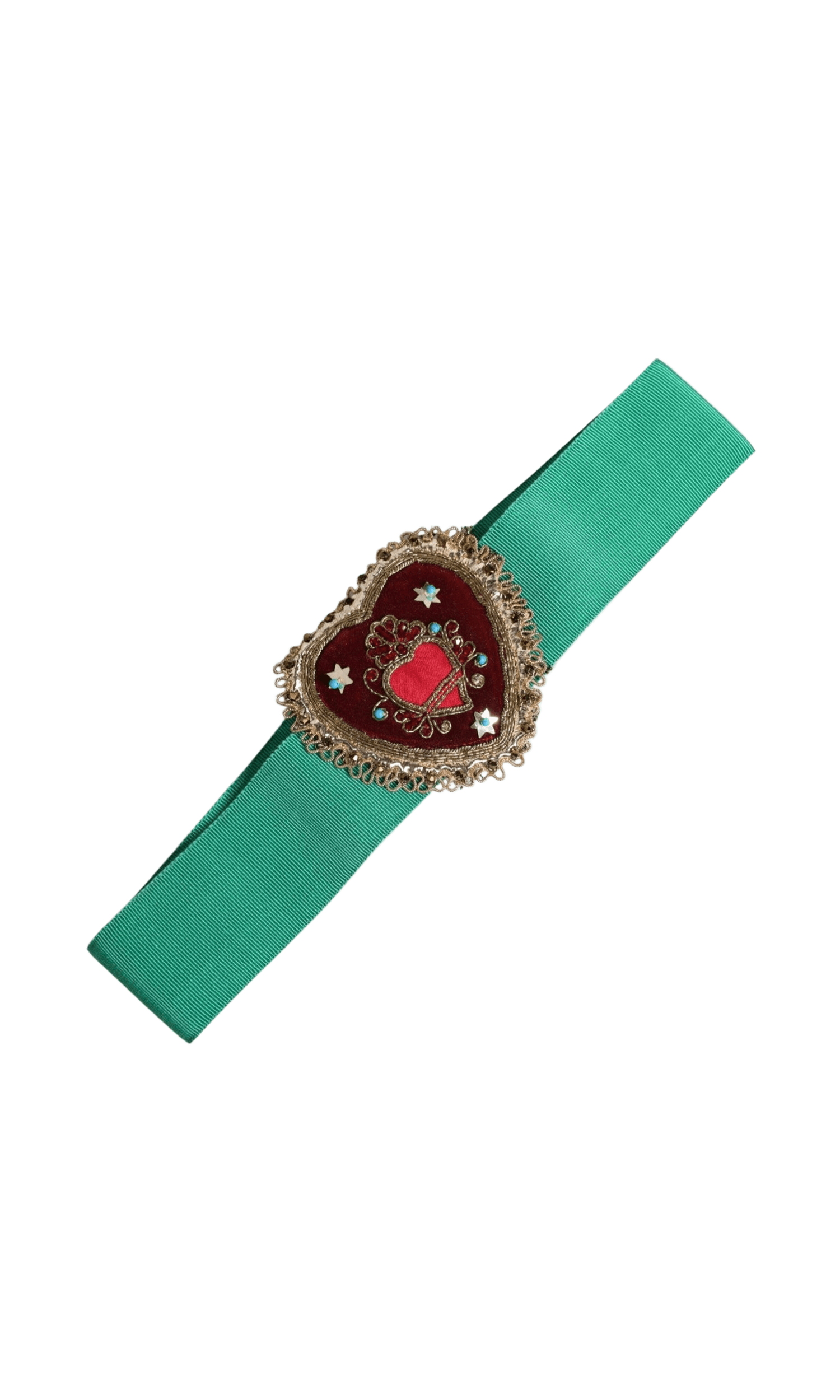 Dolce & Gabbana Green Stretch Wide Waist Heart Embellished Belt Glam Steals