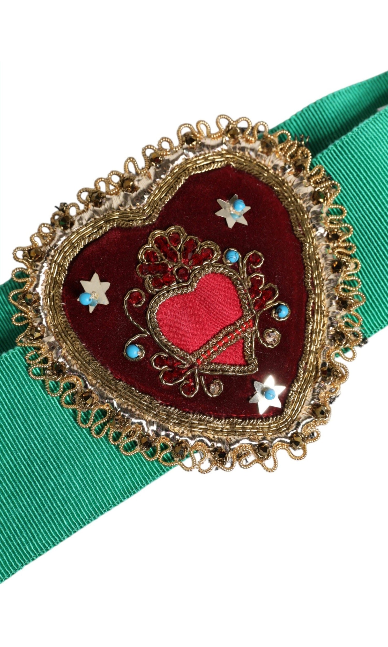 Dolce & Gabbana Green Stretch Wide Waist Heart Embellished Belt Glam Steals