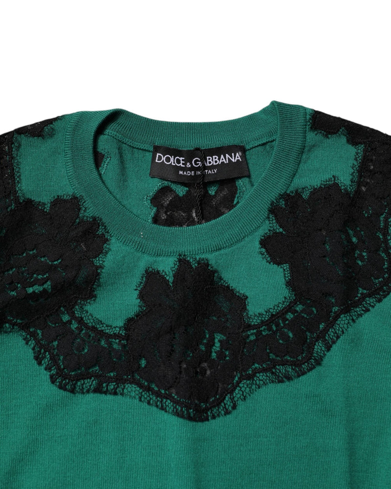 Dolce & Gabbana Green Wool Lace Detail Sleeveless Tank Top Glam Steals