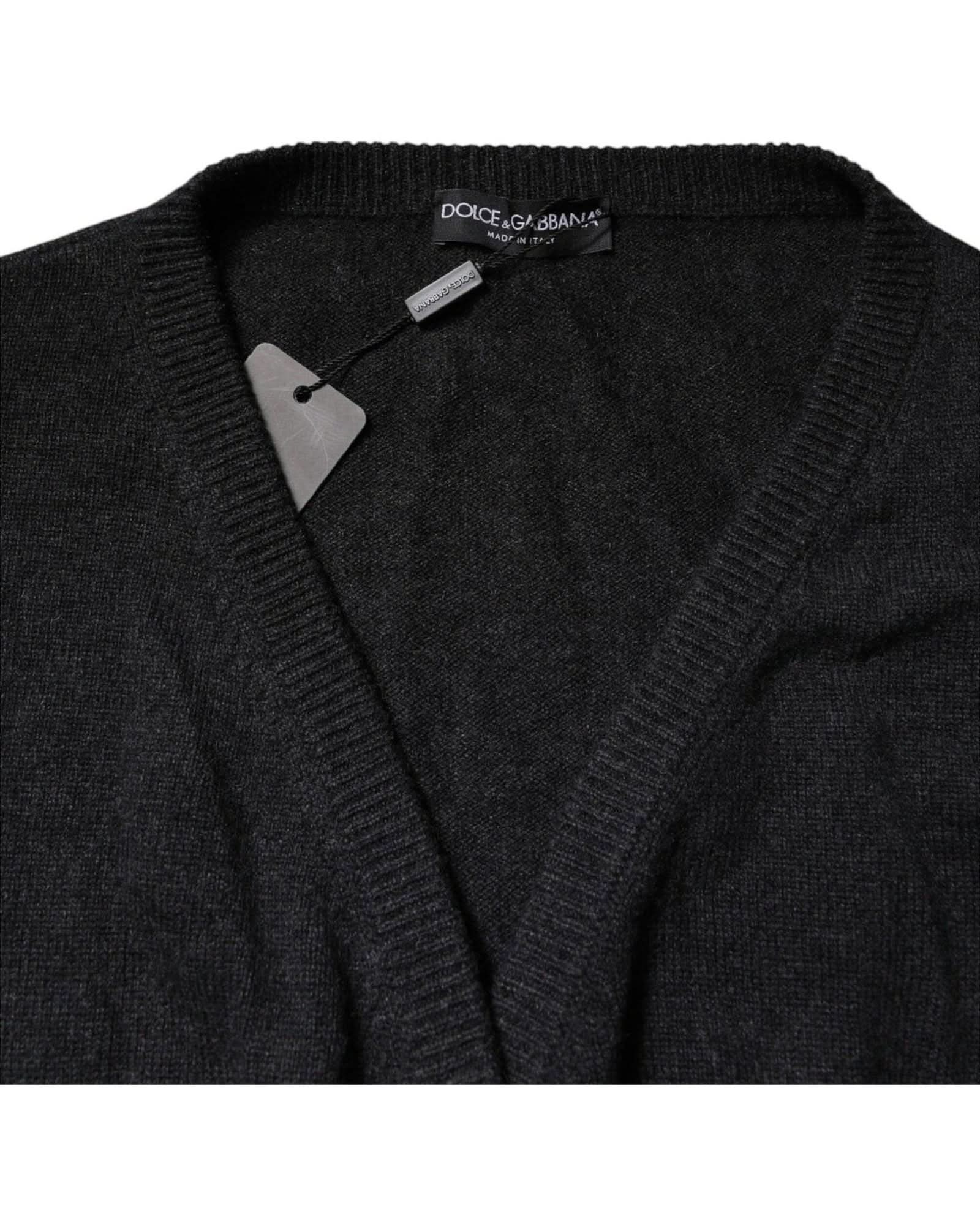 Dolce & Gabbana Grey Cashmere Deep V Neck Pullover Sweater Sweaters