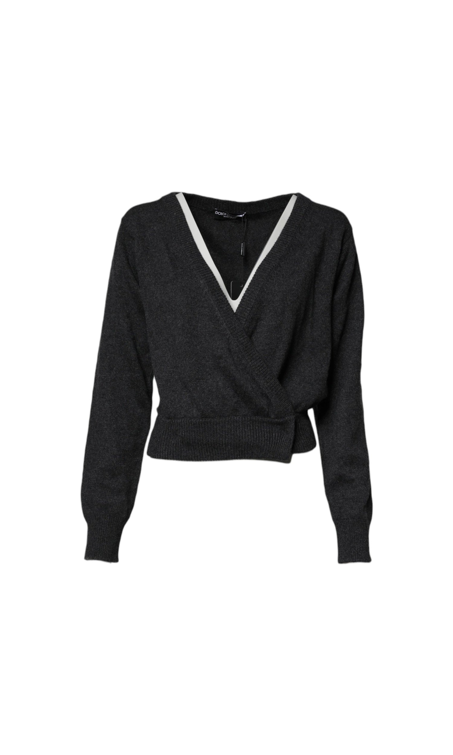 Dolce & Gabbana Grey Cashmere Deep V Neck Pullover Sweater Glam Steals