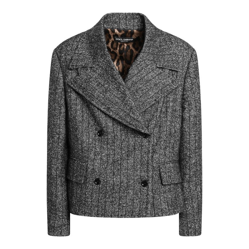 Dolce & Gabbana Grey Dark Short Oversized Striped Jacket Glam Steals