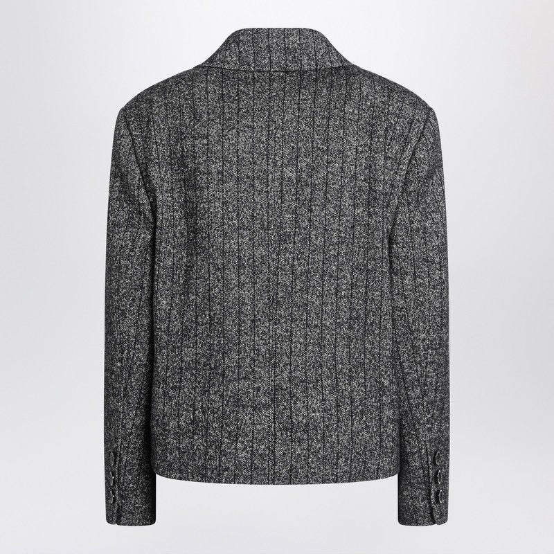 Dolce & Gabbana Grey Dark Short Oversized Striped Jacket Glam Steals