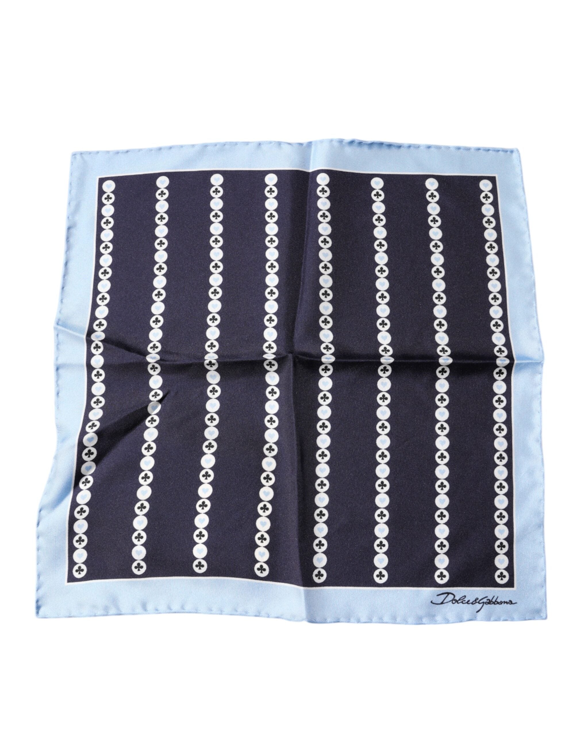 Dolce & Gabbana Heart Spade Silk Handkerchief Blue Scarf Glam Steals