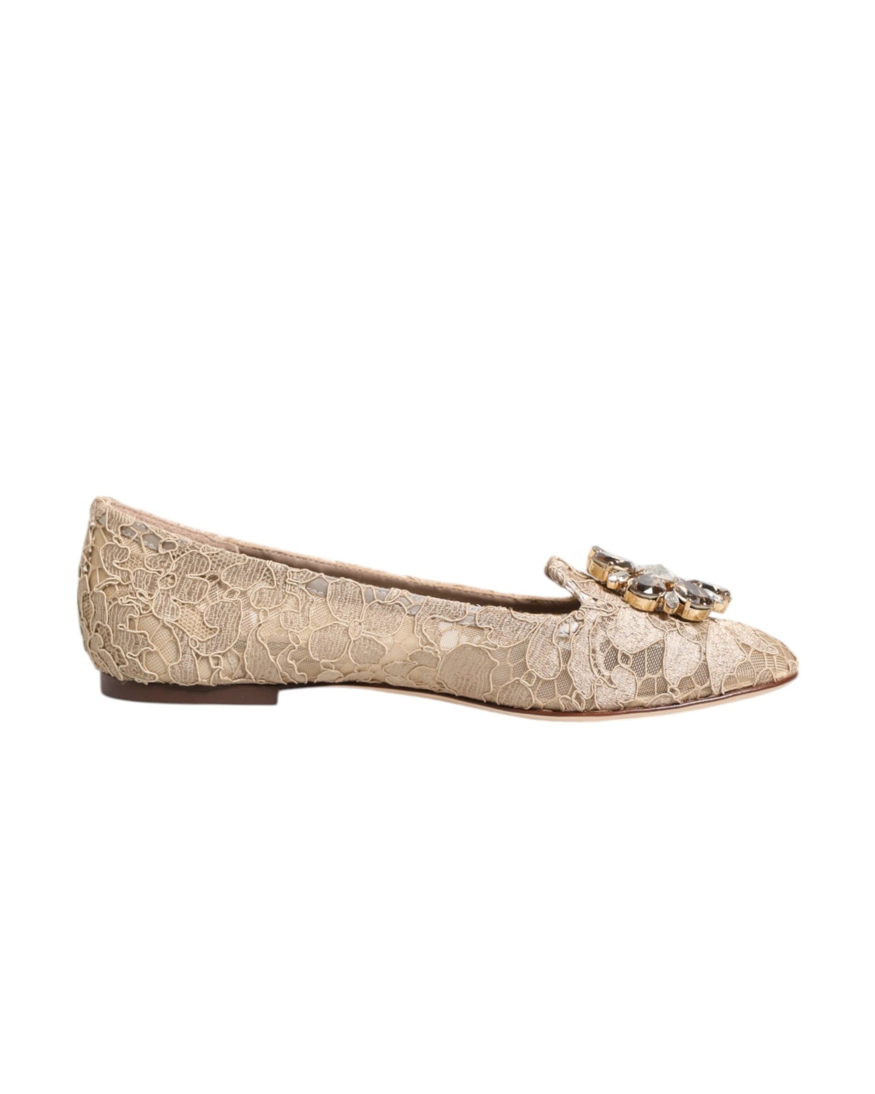 Dolce & Gabbana Ivory Lace Taormina Crystals Flats Shoes Glam Steals