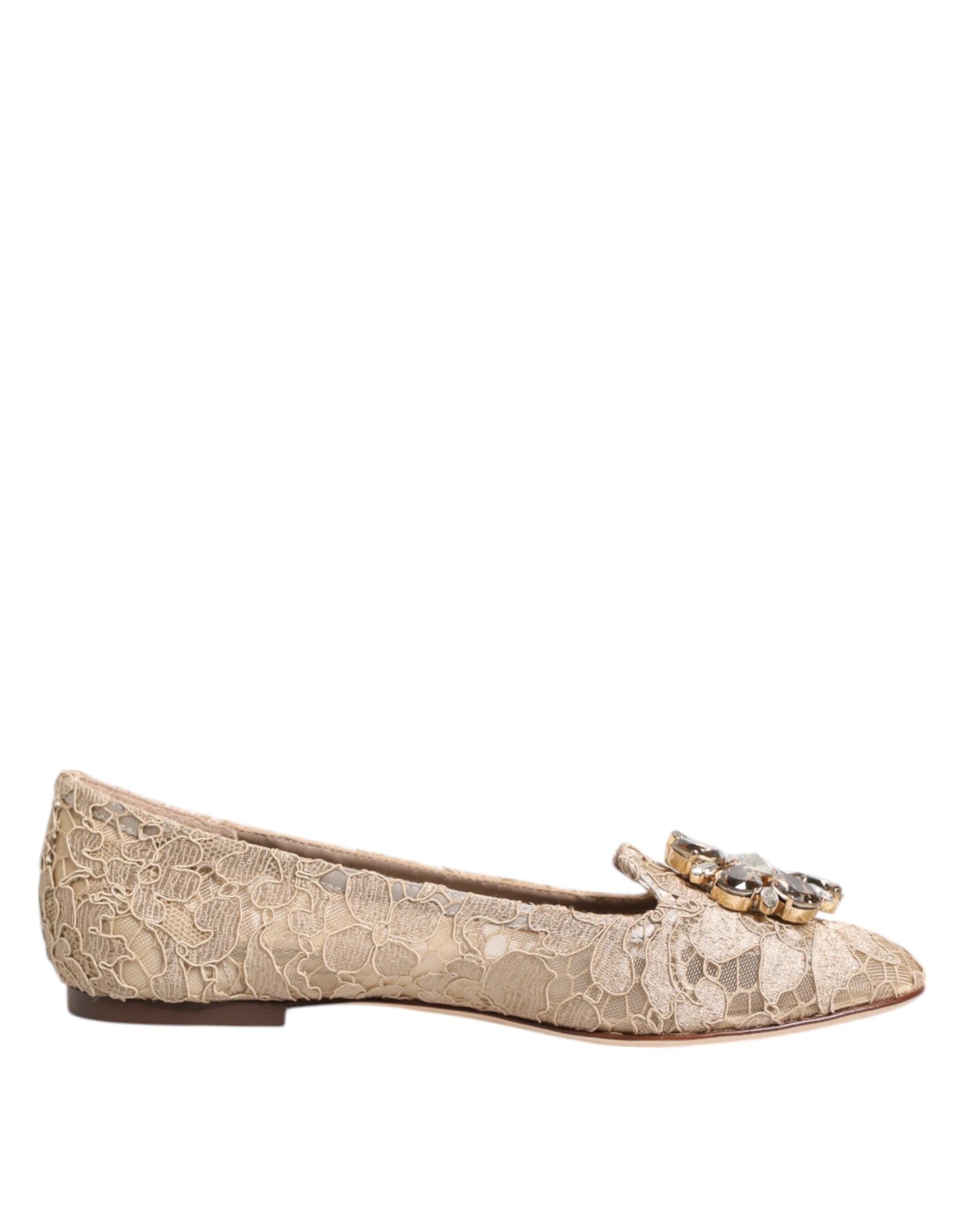 Dolce & Gabbana Ivory Lace Taormina Crystals Flats Shoes Glam Steals