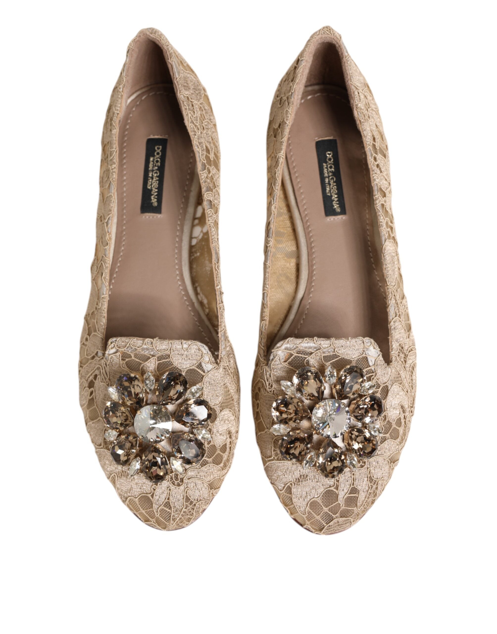 Dolce & Gabbana Ivory Lace Taormina Crystals Flats Shoes Glam Steals