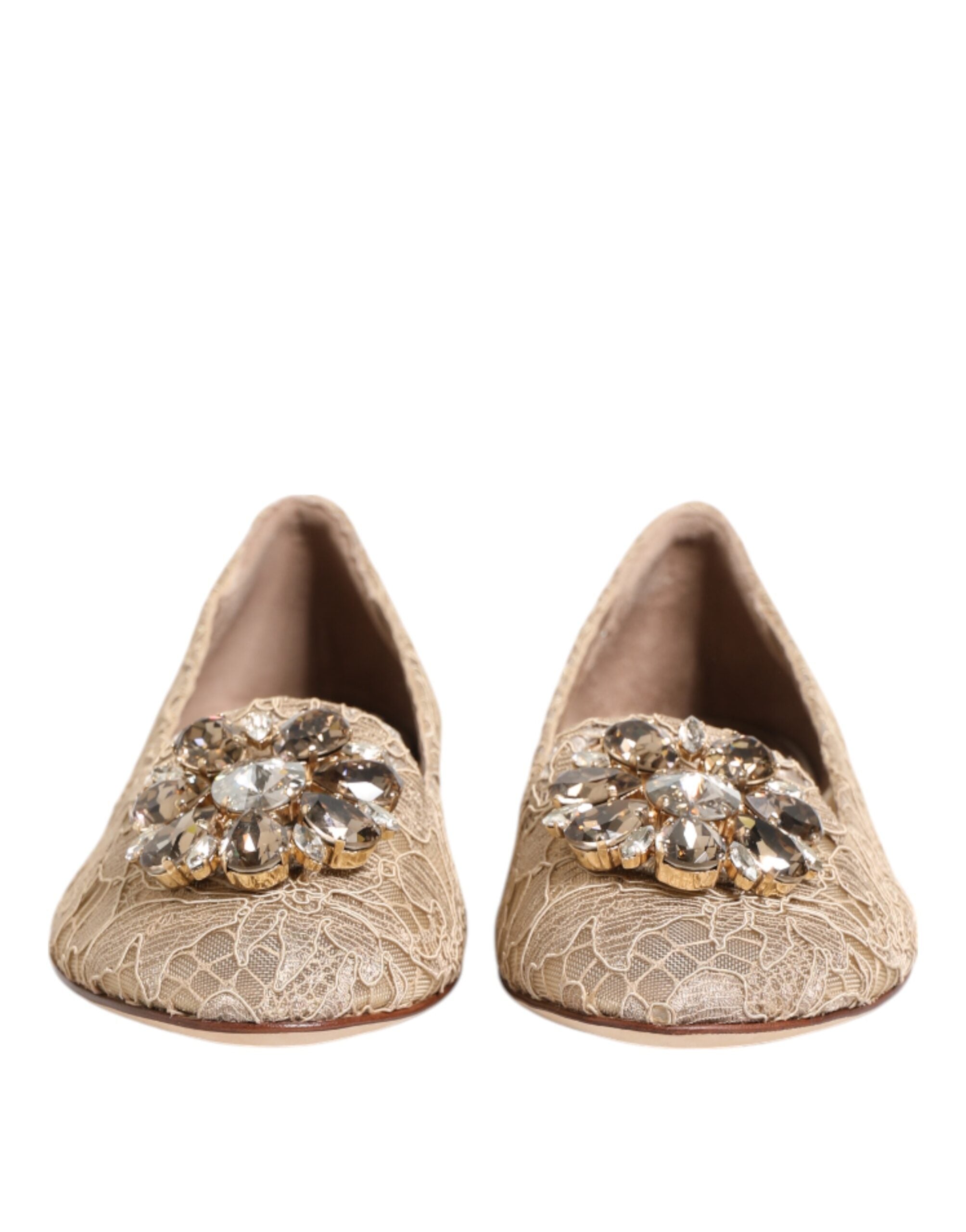Dolce & Gabbana Ivory Lace Taormina Crystals Flats Shoes Glam Steals