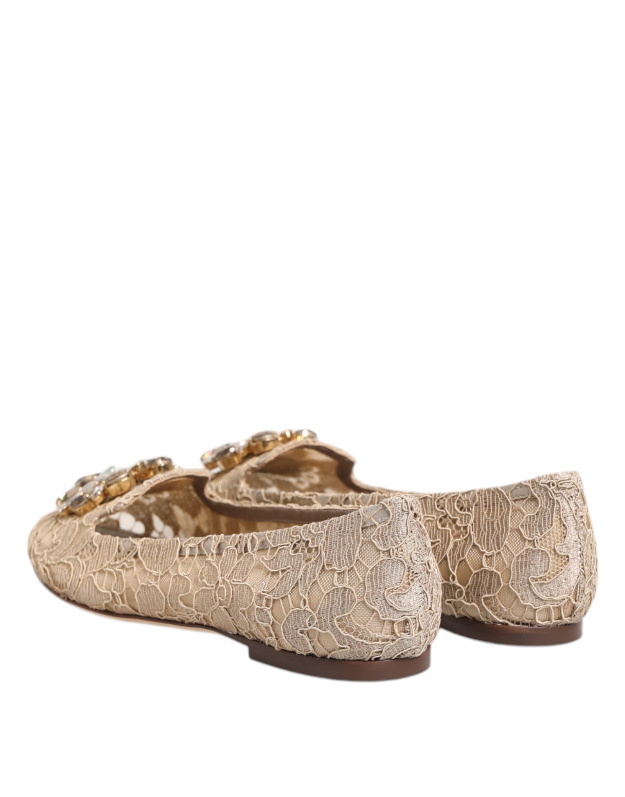 Dolce & Gabbana Ivory Lace Taormina Crystals Flats Shoes Glam Steals